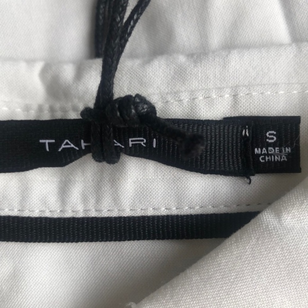 NWT Tahari top blouse size small white/blk trim Career white button up - Picture 7 of 7